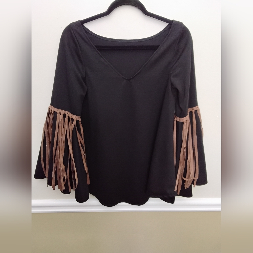 Judith March Fringe Bell Sleeve Top Western Boho Small - Picture 3 of 5